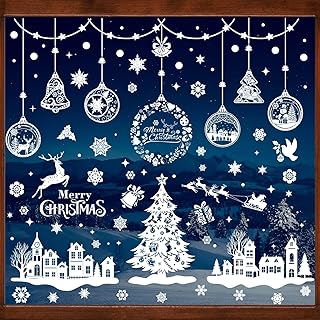 Niviy 243 Pièces Stickers Noel Fenetre Decoration Noel Fenetre Electrostatique Réutilisable Décoration DIY Deco Vitre Noel Interieur Maison Vitrine Verre Motif de Sapin et de Maison de Noël 9 Feuilles