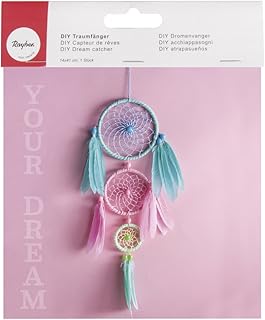 Rayher 66048000 Kit pour capteur de rêves, multicolore pastel, 1 set, 14X41cm, à faire soi-même, à suspendre, décoration d’intérieur, idée cadeau