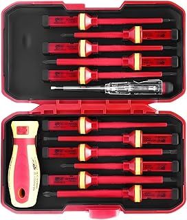 13 Pièces Set Tournevis Électricien VDE, Outils Isolation Magnétique, Testeur Aimanté, Design Isolé, avec Étui de Rangement