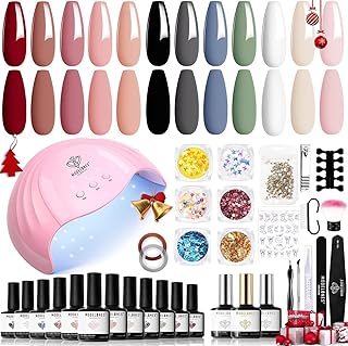 modelones Kit Ongle Gel Uv Complet, Kit Vernis Semi Permanent -Lampe Uv Ongles Gel 48W-12 Couleurs Rose Blanc Rouge Vernis à Ongles -Base Top Coat-Strass Décor Kit Manucure Salon DIY Home Nageldesign