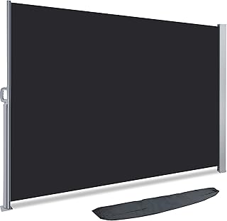 VOUNOT® Paravent extérieur avec Housse de Protection – 180x300 cm |Auvent rétractable 1m80x3m | Brise Vue rétractable pour Jardin, Balcon, terrasse | Store latéral Vertical Noir Anthracite