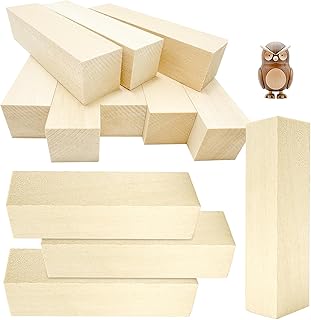 Blocs de Sculpture en Bois de Tilleul, 12 Pieces Bloc en Bois Massif de Balsa à Sculpter, 10x2.5x2.5cm Cubes en bois, Kit de Sculpture sur Bois pour Débutants, Amateurs de Sculpture