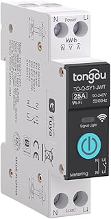 TONGOU 25A DIY Interrupteur Intelligent Compatible avec Alexa, Google Assistant, TUYA/Smart Life APP Contrôle à Distance, Rail Din Commutateur WiFi avec Mesure, Commande Vocale et Fonction de Temps