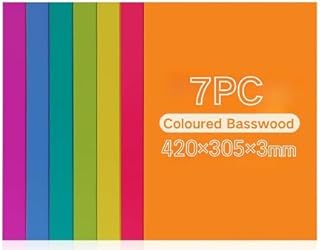 ROBOTIME Contreplaqué 3mm Couleur 7 Couleurs 300 x300mm Planche Bois Brut Tilleul Panneau Feuille Découpe Pyrogravure Gavure Laser Bois Type B
