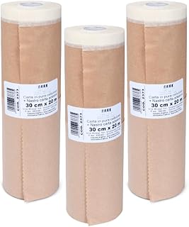 PENNELLIFICIO 2000 | Lot de 3 rouleaux en papier avec ruban adhésif pour masquage, protection murale, plinthe, meubles, dimensions 30 cm x 20 m - Fabriqué en Italie
