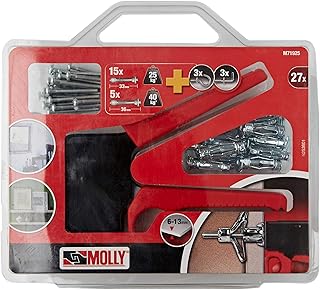 MOLLY Kit de 20 Chevilles de fixation - 10 Chevilles 4 x 33mm et 10 Chevilles 5 x 36mm + Pince de pose, Gris, Set de 27 pièces M71925-XJ