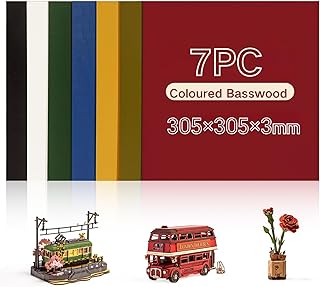 ROBOTIME Contreplaqué 3mm Couleur 7 Couleurs 300 x300mm Planche Bois Brut Bouleau Panneau Feuille Découpe Pyrogravure Gavure Laser Bois Type A