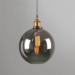 Suspension en Verre Sphérique Lampe à Suspendues Vintage Industriel Lustre Luminaire Abat-Jour en Fumée Gris Plafonnier pour Cuisine Salle à Manger Chambre