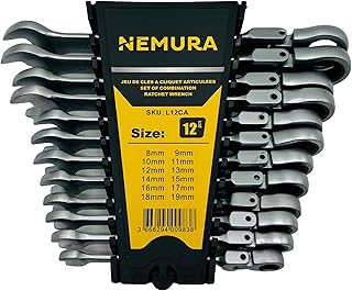 Nemura Coffret cliquet articulées de 12 pcs 8-19mm - Acier Chrome Vanadium - Livrées avec un Support de Rangement - Coffret cles Outils bricolage - Qualité Professionnelle -Marque Française