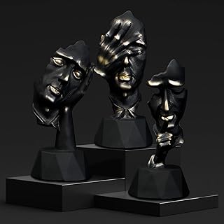 Perfekto24 Lot de 3 Sculptures décoratives et Modernes en Noir, Sculptures de penseurs, Silence est doré, ne Rien Entendre dire