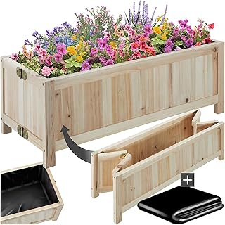 tectake® Lit de Jardin Carré Potager de Jardin surélevé, Bac à semis Jardiniere Pliable en Bois de Sapin, Bâche d