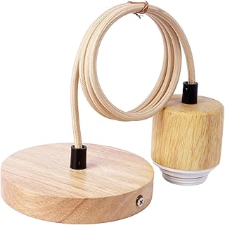LOVIVER Douille de Lampe E27, Plafonnier avec Câble Corde Suspension Moderne Simple en Bois pour Escalier Café Salle à Manger, Couleur du Bois
