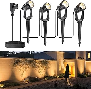 NIORSUN Spot LED Extérieur, Éclairage de Jardin Blanc Chaud 3000K, Étanche IP67, Lampe Avec Adaptateur 17 m 12 V, Pour Cour, Arbres (Paquet de 4)