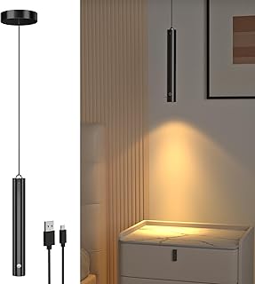 Suspension LED Pile,3000K Suspension Luminaire Chambre Sans fil Dimmable Tactile,avec batterie 3000 mAh,églable 200cm,Lampe Suspendue Rechargeable pour Îlot,Chevet,Chambre à Coucher
