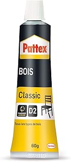 Pattex Bois Classic, colle à bois hautement résistante, colle vinylique pour montage, assemblage, placage ou contrecollage sur supports en bois, colle blanche, tube de 60 g