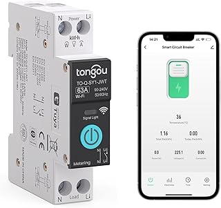 Interrupteur Connecté, Disjoncteur Intelligent WiFi 1P, DIY Interrupteur Intelligent Compatible avec Alexa,Google Assistant, Smart Life, TUYA - Mesure,Commande Vocale et Fonction de Temps (63A)